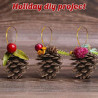 24 PCS Natural Pine Cones, 1.96 in Pinecone Ornaments, Rustic Pine Cones for Crafts, Winter Decorations for Home, Bulk Pines Cone with Gold String for Christmas Table Decor DIY Christmas Ornaments