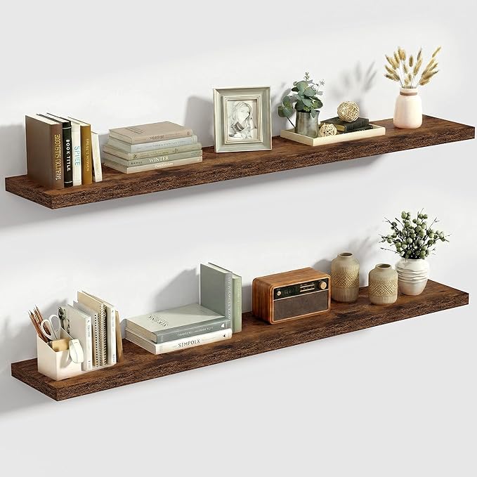 Vivelove 10 Inch Deep Floating Shelves 48 inch Long, 47.2 x 10 Wide Wall Shelves with Invisible Brackets, for Bedroom Bathroom Living Room Kitchen Office, Farmhouse Home Decor, Set of 2, Rustic Brown
