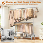 EAGMAK Double Rod Clothing Rack Load 622 LBS, Heavy Duty Clothes Rack for Hanging Clothes, 82.68 inch High Garment Rack with Sotrage Shelves, Metal Clothing Hanger Closet Wardrobe Organizer (Silver)