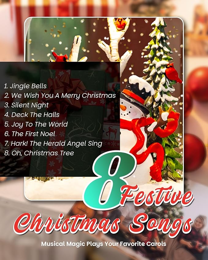 Christmas Snowman & Cardinal Snow Globe Light up Lantern with 8 Songs, 8" White Christmas Snow Globes for kids adults, 6H Timer & Dual Power Snowglobes Christmas Decorations Indoor Gifts for Women Men