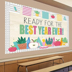 Pajean Ready for the Best Year Ever Bulletin Board Modern Back to School Classroom Decorations Apple Potted Ruler Pencil Paper Cutouts for Door Wall Chalkboard Decor First Day of School Supplies
