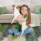 Ciicool 2x6 Washable Runner Rug, Modern Abstract Hallway Rugs Runner, Non-Slip Thin Accent Rug Lightweight Green Print Distressed Carpet for Laundry Entryway Bedroom Kitchen Indoor