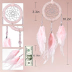 Luxury Dream Catchers - Light Pink Rooster Feather with Crystal Diamond, Handmade Small Dreamcatcher for Bedroom, A Dream Catcher for Girls, Dream Catchers for Boys, Dream Catcher Wall Decor