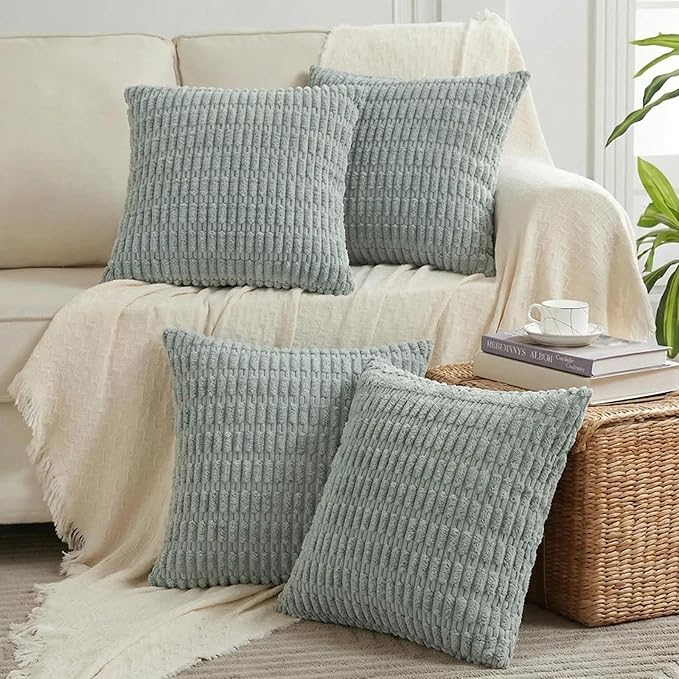 Fancy Homi 4 Packs Decorative Throw Pillow Covers for Living Room Couch Bed, Modern Farmhouse Boho Home Décor Accent Cushion Case, 16" x 16", Grey Blue