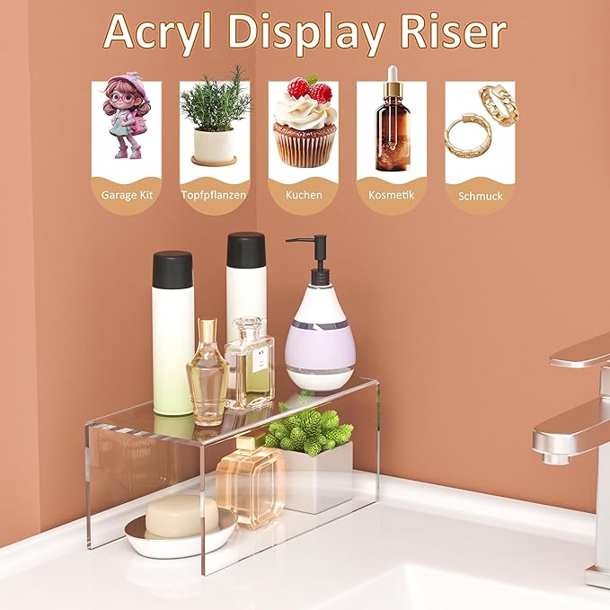 Sezanrpt Acrylic Shelf Riser 12x5.5x5 pack of 2, Countertop Acrylic Display Storage Organizer for Funko Pop Figure, Cosmetics, Bags, Shoes, Toys, Collectibles, 12x5.5x5 Inch