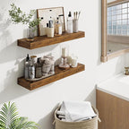 Fun Memories Floating Shelves Set of 2, 24 Inch Floating Shelves for Wall, Wood Wall Shelves with Invisible Brackets, for Bathroom, Bedroom, Living Room, Kitchen, Rustic Brown