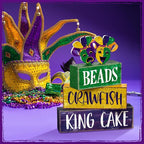 Moucuny 4 Pcs Mardi Gras Table Decorations Wooden Mask Decor Purple Golden Green Carnival Tiered Tray Decor Mardi Gras Centerpieces Decorative Masks Block Signs Gift for Masquerade Party Home Kitchen