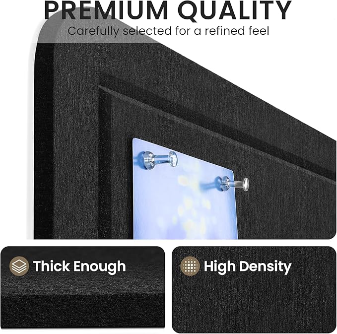 Large Bulletin Board, 60 X 36 Inches Felt Cork Board with 40 Pushpins, Foldable Felt Notice Pin Board Photo Display Board with Self-Adhesive Tape for Office Home School (Black, 35x17 inch)