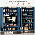 ONBRILL Shoe Cabinet with Cross Molding Doors, 6-Tier Shoe Storage Cabinet with 3 Adjustable Shelves and Metal Legs, 45'' Tall Shoes Rack Organizer Cabinet for Entryway, Front Door, Blue