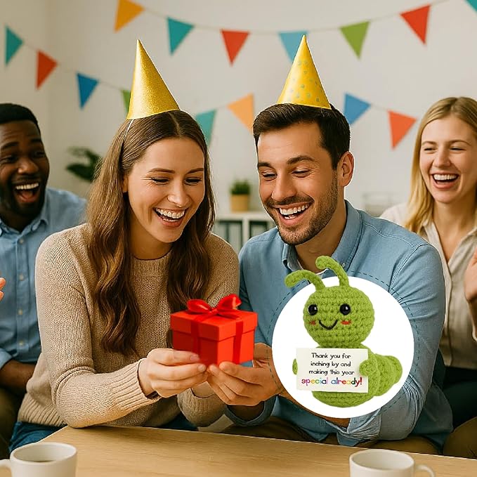 Caterpillar Thank You Gift – Mini Handmade Crochet with Appreciation Card – Funny Small Present for Teachers Coworkers Volunteers – You Made This Year Special!