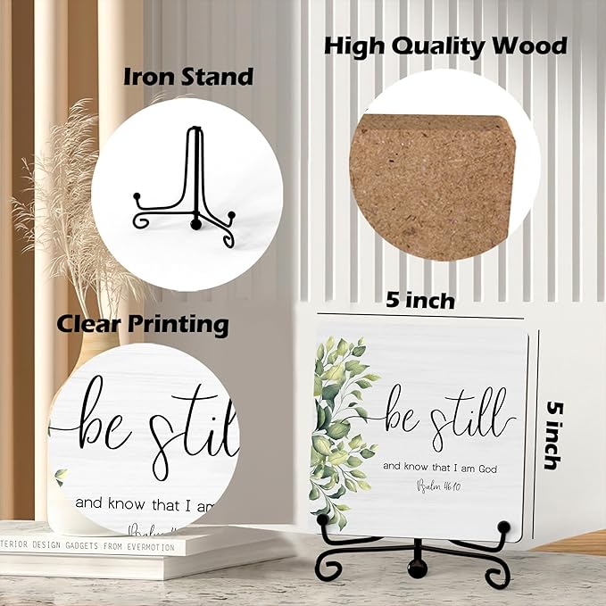 Home Decor, Farmhouse Be Still And Know That I Am God Shelf Decor For Living Room, Christian Gifts For Women Men, Entryway Tv Stand Fireplace Mantle Coffee Table Decoration (Still-10)