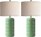 PARTPHONER 23" Farmhouse Modern Ceramic Table Lamp Set of 2 - Sage Green Bedside Lamps for Bedroom & Living Room, Nightstand, Desk, End Table