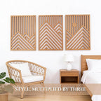 qmmp Modern Wooden Wall Sculptures - Set of 3 - MDF - Oak - Home Decor Accent - Large Wall Art for Living Room, Bedroom, Office - Easy Installation (Oak, XXLarge - Mountain and Sun, Unframed)