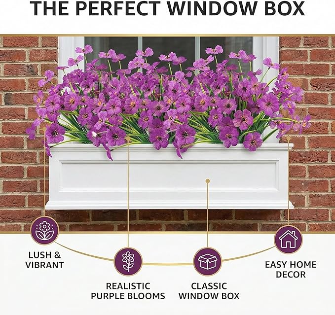 MACTING Artificial Flowers for Outdoors Fake Spring Flowers UV Resistant No Fade Plastic Faux Flowers for Hanging Planters Garden Patio Porch Window Home Indoor Outside Summer Decorations (Purple)