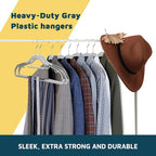 Lifemaster Plastic Clothes Hanger Set - 30 Pieces Versatile, Lightweight, Space-Saving, Non-Slip, Slim Designed, Dry and Wet Clothes Hanger Set with 360° Swivel Hook and Rubber Coating - Gray