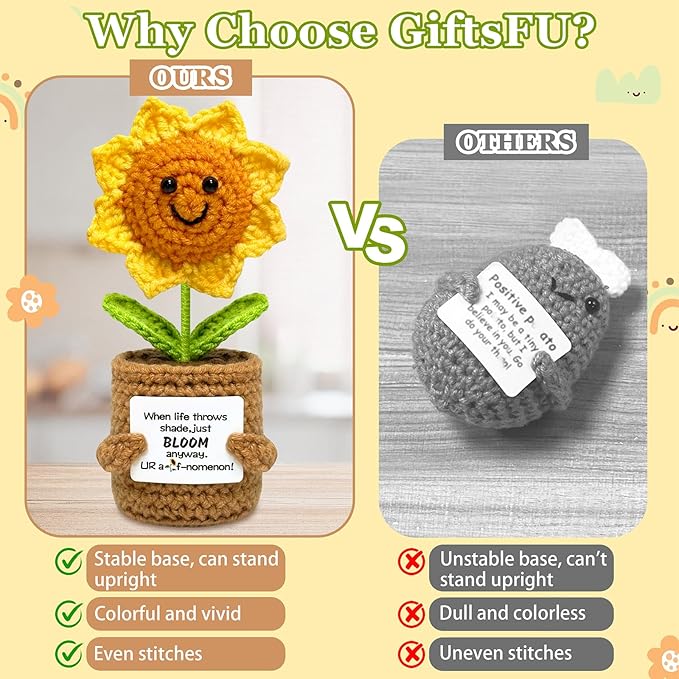 Crochet Sunflower Teacher Gifts for Women Men, Emotional Support Teacher Appreciation Gift for Best Friend Sister and Coworker, Cool Birthday Gift for Teens Girls Boys, Encouragement Gifts for Women