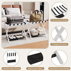 26.77" Full Assembled Luggage Rack for Guest Room, Set of 2 Bamboo Foldable Suitcase Stand, Bedroom & Hotel, Folding Luggage Holder with 5 Nylon Straps, 600D Oxford Fabric Shelf White