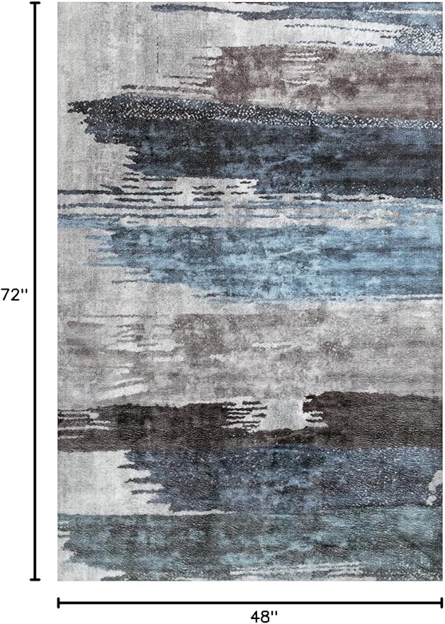 Ciicool Modern Abstract Deep Blue Gray Rug for Living Room, 4'x6' Machine Washable Area Rug Non-Slip Rug, Low-Pile Contemporary Indoor Dining Floor Carpet for Bedroom Office Under Table Home Decor