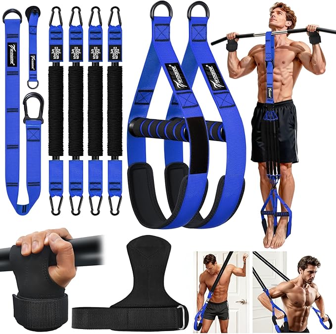 Upgraded Pull Up Assistance Bands, Heavy Duty Resistance Bands with Handles, Exercise Band with Door Anchor, Adjustable Workout Band Set for Pull Up Bar, Full Body Strength&Muscle Training, Home Gym