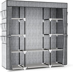 VTRIN Portable Closet Wardrobe for Hanging Clothes 57.3 Inch Large Capacity Clothes Rack with Cover, 10 Storage Organizer Shelves, 1 Hanging Rods and 6 Pockets, Free Standing Closet, Printing