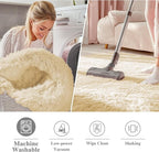 OLANLY Cream Round Rugs for Bedroom - Machine Washable, 9 ft Circle Area Rugs for Living Room, Soft and Fluffy Shaggy Carpet for Teen Girl and Boys, Nursery Rooms, Dorms, Home Decor Aesthetic