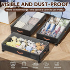 Under Bed Storage with Wheels 2-Pack, Under Bed Storage Containers 66L Clear Lids, Rolling Storage Drawers for Clothes Shoes Blankets, Underbed Organizer Bins(32" L x 17.3" W x 7.2" H)