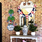 4th of July Large Size Chinoiserie Bonsai Door Hanger Patriotic Topiary Wooden Sign Front Door Home Wreath God Bless America Red White and Blue Ornament for 250 Anniversary Independence Day Yard