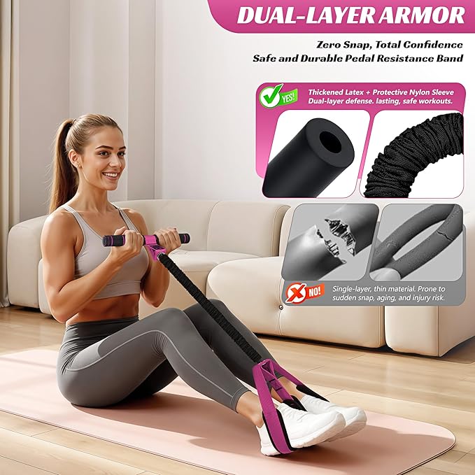 Upgraded Multifunction Pedal Resistance Band with Handle, 50LBS Thickened Resistance Bands for Core/ABS, Arm, Waist, Abdomen, Leg Workout, Portable Sit Up Exercise Equipment for Women