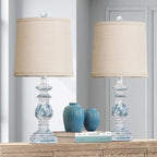 PARTPHONER Traditional Table Lamp Set of 2, Rustic Farmhouse Table Lamps for Living Room Bedroom, 22" Bedside Desk Lamps Vintage Nightstand Lamps with Linen Shades, Washed Blue