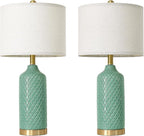 G-SAFAVA24.25 Modern Ceramic Green Table Lamps Set of 2 for Living Room, Farmhouse, Bedside, Bedroom, Side & End Tables Nightstand Light Home Office Desk Lamps Gifts