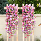 Waipfaru Artificial Petunias Flowers for Outdoors, 4 Pcs UV Resistant Fake Hanging Plants Spring Outside Decor, Faux Silk Flowers Long Trailing Vines for Outdoor Planters Porch Garden (Purple Fuchsia)