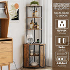 VECELO 6 Tier Corner Shelf with LED Light and Charging Station, 63” Tall Standing Cabinet Organizer, Narrow Bookshelf with Storage Rack for Living Room, Bedroom, Kitchen, Balcony, Small Space