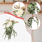 Artificial Floral Teardrop Swag Silk Flower Decorative Garland Hanging Ornament Reusable Wall Suitable for Gift Giving Home Decoration Office, White