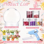 Fiwochic 16 Sets Flower Snow Globes Kit with 16 Clear Plastic Globes, 8 Styles Resin Flower Bouquets, Bottles Glitter, Mini Hot Glue Gun with Glue Sticks and Ribbon for DIY Crafts