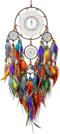 Large Dream Catchers, Handmade Woven Colorful Dream Catcher Wall Hanging, with Tree of Life Natural Healing Crystal Stone for Bedroom Wedding Party Decor, Festival Blessing Gift (Colorful)
