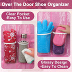Over the Door Shoe Organizer with 40 Clear PVC Pockets – Waterproof Hanging Shoe Holder for Closet & Bathroom – Space-Saving Door Shoe Rack for Shoes, Toys, Toiletries & Snacks(Pink)