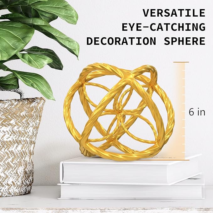 Decorative Sphere for Home Decor - Trendy Gold, Hand Painted, Modern Decorative Balls for Living Room, Bedroom, Kitchen, Bathroom, Office - Table Decorative Orbs for Centerpiece