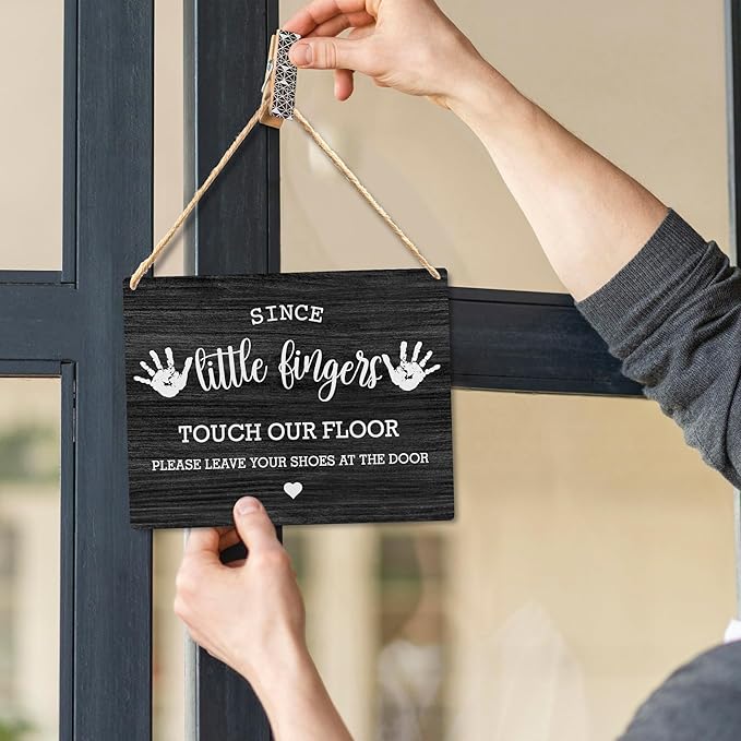 Wall Pediments Shoes Off Sign - Please Take Your Shoes Off, Front Door Welcome Sign (Black)