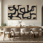Oversized Framed Abstract Horizontal Wall Art for Living Room, Modern Neutral Black Beige Canvas Artwork for Walls, Extra Large Mid Century Paintings Print for Hallway Dining Room Wall Decor, 72x36 In