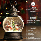 Snowman Snow Globe 12 Inch Christmas Snow Globe Lantern, Lighted Christmas Decorations Indoor for Home Light Up Musical Snowman Decor with Music Timer Swirling Glitter, USB or Battery Operated