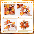 4 PCS Mini Fall Wreaths for Kitchen Cabinet 9 Inch Fall Maple Leaf Wreath for Front Door Small Autumn Hanging Wreath Thanksgiving Candle Ring for Farmhouse Home Porch Wall Window Table Decoration