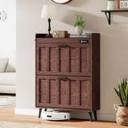 ChooChoo Shoe Storage Cabinet with 2 Flip Drawers, Deodorizing Shoe Organizer Storage for Entryway, Freestanding Hidden Slim Narrow Shoe Rack Cabinet, Walnut