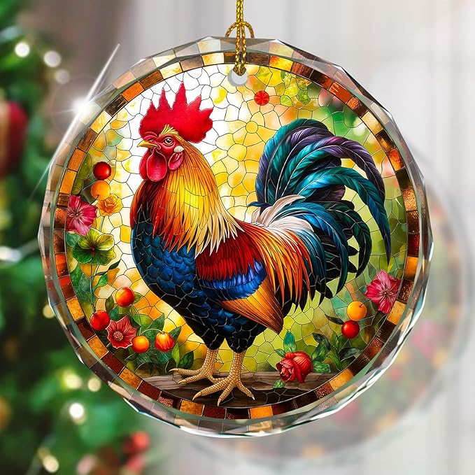 Chicken Stained Glass Ornament, Christmas Tree Decorations, Holiday Present Ideas, Gift Exchange