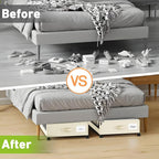 Under Bed Storage with Wheels, Under the Bed Storage Containers with Clear Lids & Label, Underbed Storage Bins, XXL 60L Rolling Metal Drawer for Clothes, Shoes, Toys, Books (Beige)