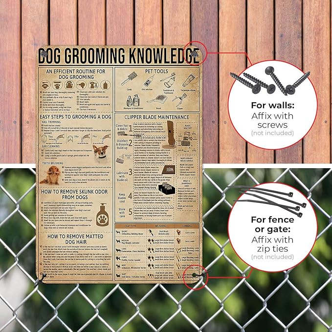 Dog Grooming Knowledge Metal Signs Poster, Vintage Decorations Wall Art Decor 16x12 Inches