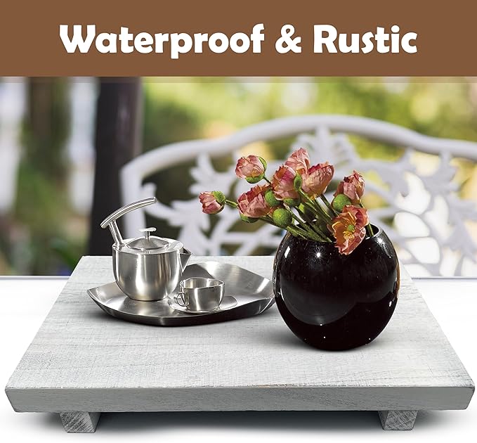Rustic Wood Riser - Rectangular Soap Tray, Candle Holder, Plant Stand - White, 12 x 7 x 1.5 Inch