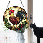 Stained Glass Window Hanging, Colorful Big Cock Sun Catcher for Window Door Home Decor, Chicken Suncatcher Christmas Mother's Day Birthday Gifts for Women Men Mom and Nana 15 in