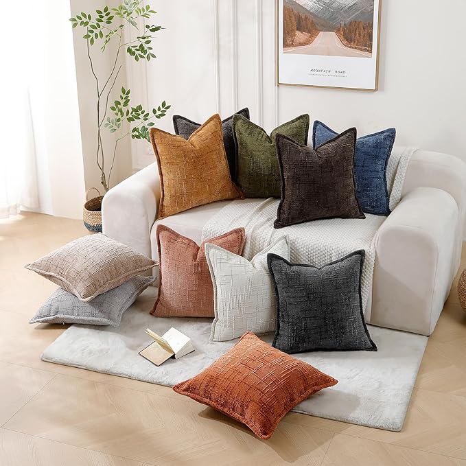 HPUK Fall Chenille Soft Throw Pillow Covers 18x18 Set of 2, Accent Cushion Covers for Living Room, Bedroom, Decorative Solid Color Pillow Covers for Couch, Sofa, Chair, Dusty Blue