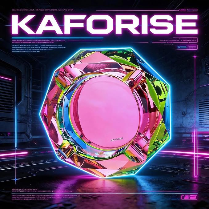 Kaforise Heavy K9 Crystal Ashtray for Cigarettes – Cool Color-Changing Glass Ash Tray for Outdoor Patio & Home Decor – Fancy Geometric Tabletop Accessories, Unique Luxury Gift for Men Smokers (02)
