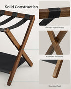 SONGMICS Bamboo Luggage Rack for Guest Room, Set of 2, Folding Suitcase Stand with Fabric Storage Shelf, for Hotel, Bedroom, Heavy-Duty, Holds up to 131 lb, Walnut Brown URLR007D02